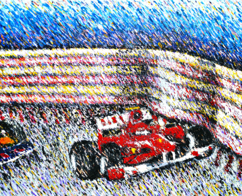 F1 Schumacher Michael 1,20m X 1,0m peinture a huile 1,20m X 1m