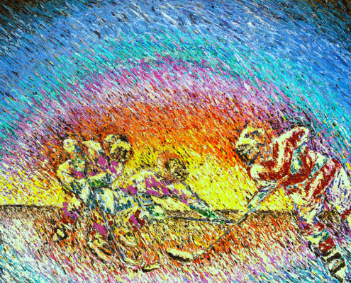 Les Hokey huile sur toile 1,20m X 1,0m peinture a huile 1,20m X 1m