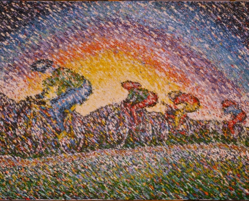 Les cicliste Huile sur toile 1,20m X 1,0m peinture a huile 1,20m X 1m